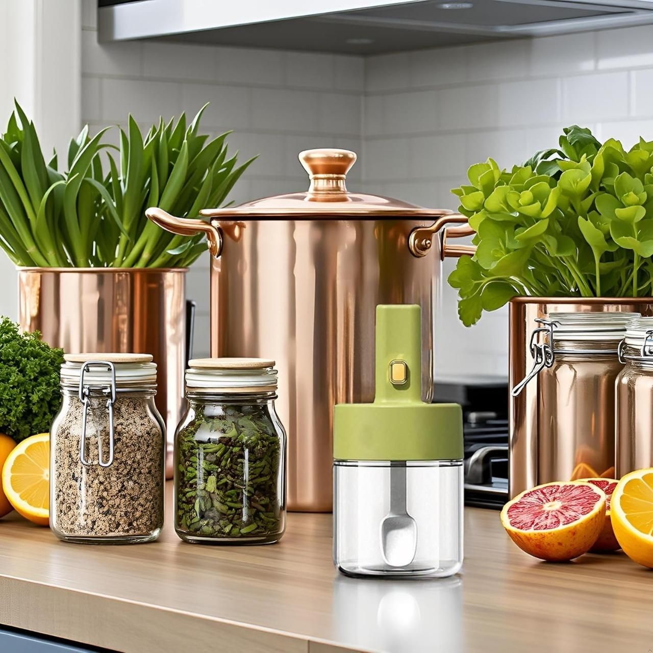 Luxury Glass Telescopic Seasoning Tank with Integrated Spoon Lid ✨