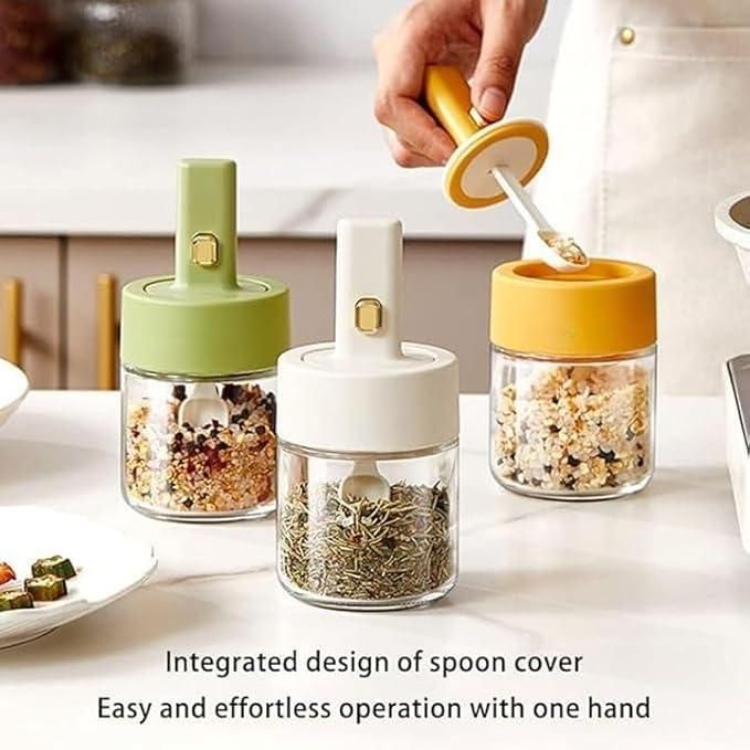 Luxury Glass Telescopic Seasoning Tank with Integrated Spoon Lid ✨